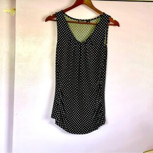 Polka Dots V-neck Sleeveless Top - White and Black Sz Medium